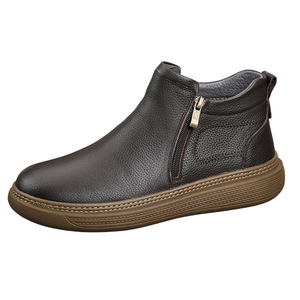 Genuine Leather <b>Ankle</b> <b>Bootie</b> Warm Plush Lining Rubber Outsole Anti Slip Unisex Snow Boots Autumn Winter Wear - Product Image 3