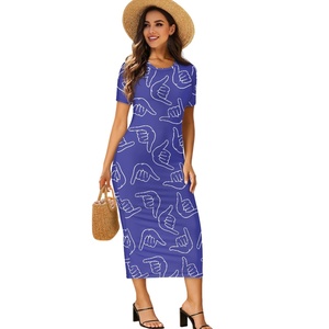 Indossa su misura ogni giorno elegante abito stampato su richiesta Shaka segno a mano gonna lunga girocollo a maniche corte di alta qualità da donna - Product Image 4