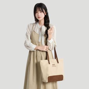 Bolsa de Mano de Lona Impermeable para Mujer, Color Sólido, Estilo Minimalista, Gran Capacidad, Casual, para Compras, con Cierre Abierto - Product Image 1