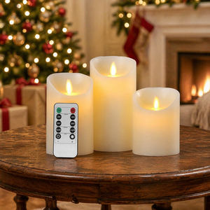 Bougies Pilier LED Sans Flamme et Sans Parfum en Cire Véritable, Fonctionnant sur Piles, avec Flamme à Mèche Mobile pour Décoration de Noël et de la Maison (Vente en Gros) - Product Image 1