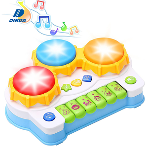 Jouet musical pour bébé avec tambour à main et clavier à 6 touches, ensemble d'instruments de dessin animé pour l'éducation précoce, apprentissage Montessori, jeu - Product Image 1