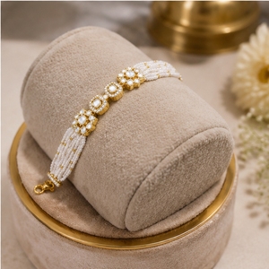 Elegant 925 Silver <b>Bracelet</b> with White <b>Beads</b> and <b>Gold</b> Accents Traditional Indian Jewelry for Women - Product Image 3