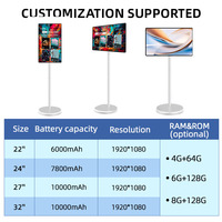 Téléviseur intelligent Android rotatif de 27 pouces pour cuisine, écran tactile sur roulettes, alimenté par batterie, résolution FHD, haut-parleur intégré, commande vocale IA
