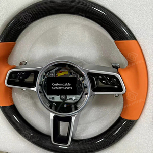 Volant sport à 3 branches en fibre de carbone + cuir Nappa de couleur <span class=keywords><strong>orange</strong></span>, compatible avec Porsche Macan Cayenne 718 Boxster Cayman <span class=keywords><strong>Taycan</strong></span> - Product Image 4