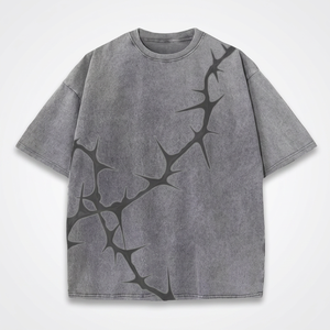 Camiseta Oversize Gris para Hombre con Estampado de Espinas Negras, Manga Corta, Cuello Redondo, Estilo Urbano, Algodón Jersey Transpirable - Product Image 3