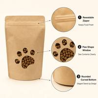 Custom Print Bulk Pack Pet Food Kraft Stand up Zipper Pouch Paw Shaped Clear Window for Dog Treat Cat Food Freeze Dried Snacks