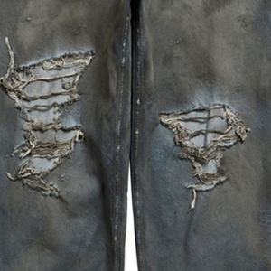 ราคาขายส่ง สามารถปรับแต่งโลโก้แบรนด์ได้ กางเกงยีนส์ทรงสลิมขาดๆ แบบวินเทจ ทำเก่า 100% ผ้าฝ้าย - Product Image 5