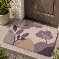 Tapis de bain rectangulaire décoratif à motif floral violet abstrait, doux, absorbant et antidérapant pour entrée et maison