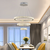 Lustre suspendu en forme de cercle, lampe de luxe moderne à LED en cristal triple pour salle à manger, salon, luminaire suspendu
