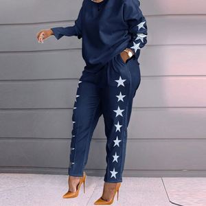 Chándal holgado estampado para <span class=keywords><strong>mujer</strong></span>, camisa de manga larga de otoño + conjunto de pantalones largos estampados, conjunto de dos piezas informal de talla grande para <span class=keywords><strong>mujer</strong></span> africana - Product Image 2