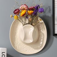 Vas Gantung Topi Koboi Keramik Buatan Tangan - Pot Bunga Dinding Koboi Kreatif untuk Meja