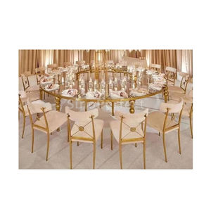 Hotel Wedding Event Banquet Stainless Steel <b>Gold</b> Furniture Luxury White Glass Mirror Rectangular Dining Dinner Room <b>Table</b> - Product Image 1
