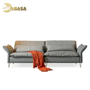 Light gray easy clean leather look like with metal gold steel leg 3 seaters leather living room sofas