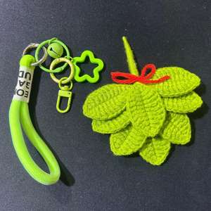 Porte-clés en feuille de pomelo tissé à la main avec texture simulée en fil, en forme de feuille, pour sac à dos, téléphone portable, accessoires de voiture - Product Image 2