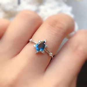 925 Sterling Silver Blue Sapphire Swiss Topaz Wedding Cluster Ring Swiss 12 X 14 Natural London Blue Topaz Ring