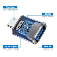Adaptateur USB-C mâle vers USB 3.0 femelle avec éclairage pour MacBook Pro, iPhone 15 Plus, iPad Pro et autres appareils Type-C Thunderbolt 3