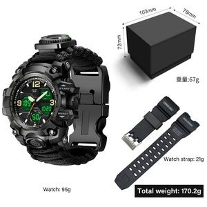 นาฬิกาข้อมืออิเล็กทรอนิกส์สำหรับผู้ชาย แสดงเวลาสองระบบ กันน้ำ ดีไซน์แบบทหาร แสดงผลแบบอนาล็อกและดิจิตอล พร้อมฟังก์ชั่นจับเวลา ตัวเรือนเรซิ่นหรูหรา เหมาะสำหรับกิจกรรมเอาชีวิตรอดกลางแจ้ง - Product Image 3