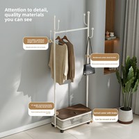 Porte-manteau sur pied mobile avancé avec panier à linge sale, pour vestiaire, chambre et hall d'entrée