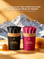 Lot de bâtonnets de miel de Shilajit pur de l'Himalaya OEM – Formule GOLD+ pour l'énergie et la vitalité des hommes et des femmes – Coffret couple puissant