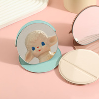 Miroir de poche pliable de voyage compact en cuir PU rose de haute qualité HD en verre rond de bureau RVTOP
