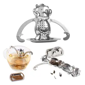 Ситечко для заваривания чая в форме обезьяны из нержавеющей стали с длинным цепным крючком для заваривания листового чая