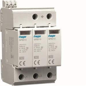 Dispositivo di Protezione da Sovratensioni Hager Spb013 240/415 V 20 Ka T2 3P per Sistemi Elettrici - Product Image 1