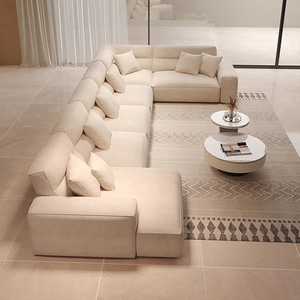 Canapé carré en tissu de style italien minimaliste, en tissu givré, à dossier haut confortable, pour salon - Product Image 2