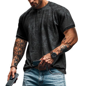 Custom Vintage Washed Heavyweight 95% Polyester Henley Neck <strong>Tshirt</strong> Men Oversized Fit Distressed American Retro Muscle Shirt - Product Image 6