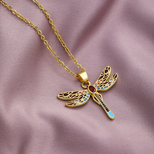 Collar de Acero Inoxidable con Colgante de Libélula, Collar de Cristal con Gotas de Aceite, Collar de Libélula para Fiesta - Product Image 2