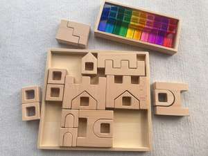 Blocchi di costruzione in legno Set di accatastamento castello giocattoli con cubi trasparenti arcobaleno per i bambini gioco aperto - Product Image 5