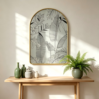 Miroir mural Art Déco en fer forgé avec motif végétal tropical gravé, pour salle de bain, couloir, appartement, décoration murale