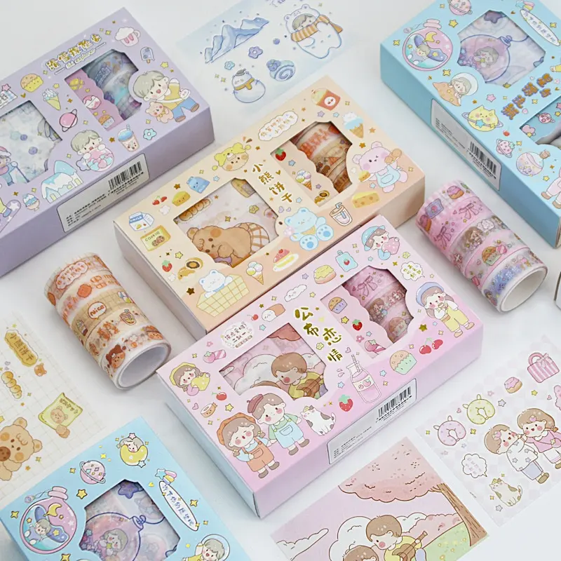 Adesivi kawaii personalizzati foglio di adesivi tagliati a bacio stile giapponese simpatico cartone animato laptop stazionari deco adesivi corea washi tape set