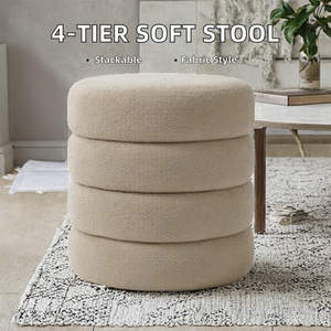 Factory Wholesale Eco-Friendly Contemporary 4-Tier Stacking Soft Cushioned Fabric <b>Stool</b> for <b>Bedroom</b> Hotel Apartment Use-Multiple - Product Image 2