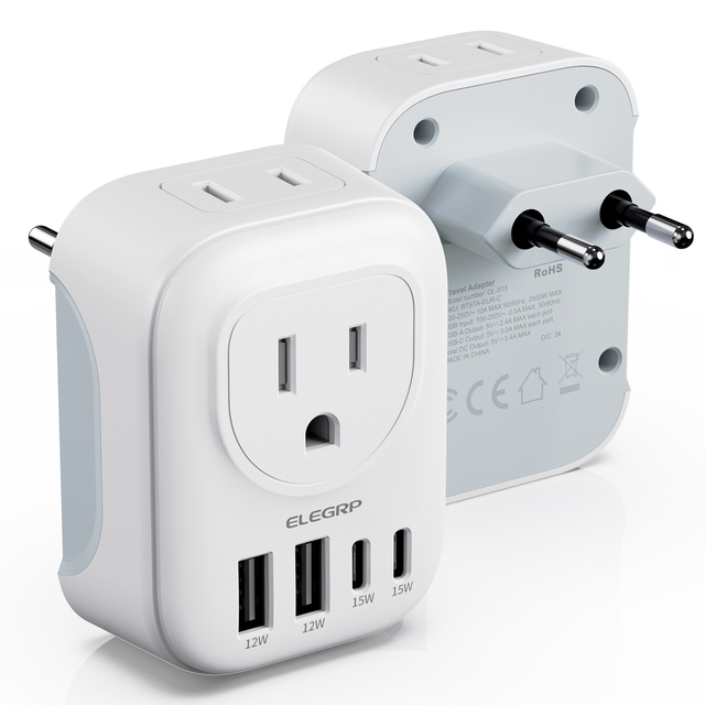 ELEGRP US to European Power Plug Converter Portable Socket Universal Travel Adapter for Spain Italy France Germany