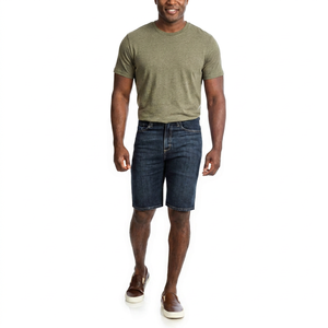 Shorts en jean délavé foncé pour homme, coupe droite, taille mi-haute, décontracté, été, coton respirant avec poches - Product Image 1