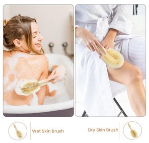 Cepillo exfoliante corporal seco de cerdas de Sisal de madera, cepillos depuradores de masaje corporal para ducha de baño para adultos - Product Image 3