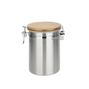 Mới Kín Khóa Kẹp Tre Nắp Lưu Trữ Thực Phẩm Jar Canister Container