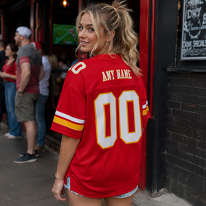 Custom <b>Red</b> White Gold Mesh Short Printed Breathable American Football Jersey Personalized Team Uniform Game Day Fan Apparel - Product Image 2