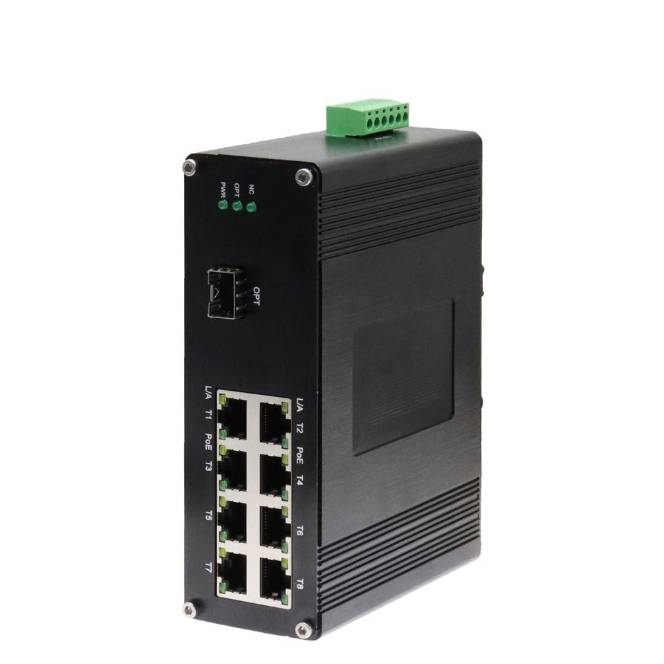 Fiber Converter with LED Screen 1 X 10G SFP to 8 X 10/100/1000M RJ45 Ethernet Din Rail Mounting Network Switch