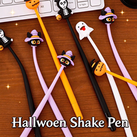 Stylo gel à secouer motif dessin animé Halloween, encre noire 0,5 mm, rechargeable, avec embout en silicone, fournitures d'écriture pour étudiants et bureau