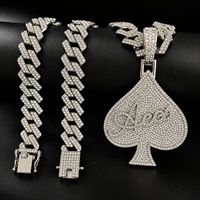 Nouveau Collier Pendentif Carte d'As Hip Hop Iced Out en Alliage, Pique Cœur, pour Hommes, Style Streetwear, Bijou de Mode Entièrement Sertie de Strass