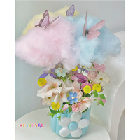 Coton Nuageux et Soie Colorée, Fleurs en Coton, Matériaux Floraux pour Bouquet de la Saint-Valentin, Papier Artistique