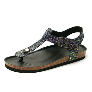 Sandales plates noires confortables pour femmes, nouveau design, magnifiques paillettes scintillantes, tongs en liège, élégantes et tendance - Product Image 6