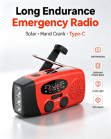 Radio de Emergencia Portátil Multifuncional AM/FM/NOAA, Banco de Energía de 2000 mAh, Manivela Solar, Linterna LED y Alarma SOS