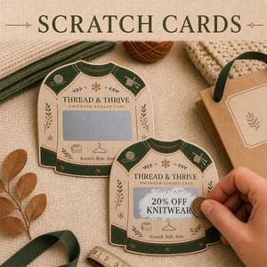Cartes à gratter promotionnelles personnalisées avec design gratuit, couleur intégrale, thème pull, données variables sécurisées, cartes cadeaux de remerciement à gratter - Product Image 1
