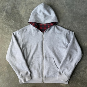 Sweat-shirts à capuche zippés en molleton double couche réversible 430 GSM, doublure en flanelle à carreaux écossais, pour femmes et hommes - Product Image 3