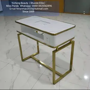 Yeni manikür masası çift kişilik paslanmaz çelik çerçeve manikür masası yapay mermer tezgah ile