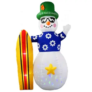 8FT Christmas Inflatable Snowboarder Xmas Snowman Christmas Outdoor Decoration Quick Inflation with LED lights