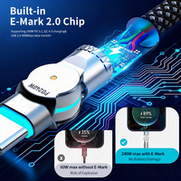 Kabel Data Pengisi Daya Cepat PD240W USB-C ke C Berputar 180 Derajat dengan Jalinan Tembaga Murni untuk Komputer & Printer