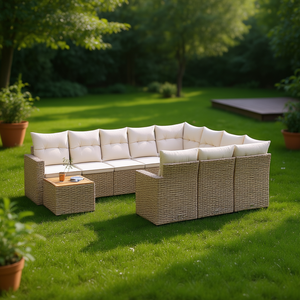 Ensemble de canapés de jardin en rotin PE beige modulaire, mobilier d'extérieur, 6 places, design contemporain - Product Image 2